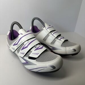 Venzo MX Road Bike Cycling Shoes White Purple Gray Reflective Women's Size 9